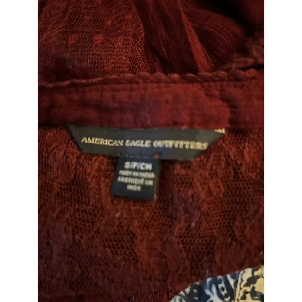 American Eagle Outfitters Burgundy Gauze Lace Top S Boho Coquette Girl Fairycore